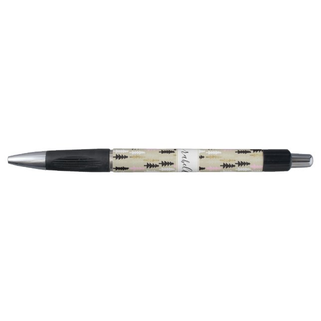 Chic Pink & Gold Drei Muster Monogramm Pen Kugelschreiber (Vorderseite)
