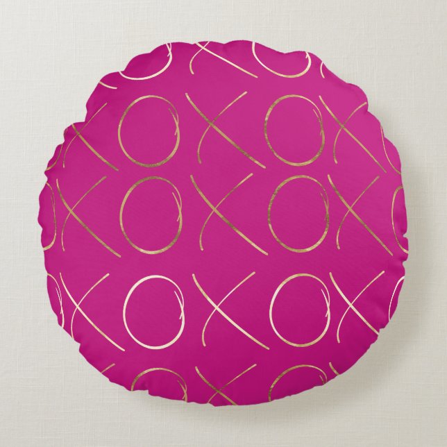Chic PInk Gold Glam XOXO Rundes Kissen (Vorderseite)