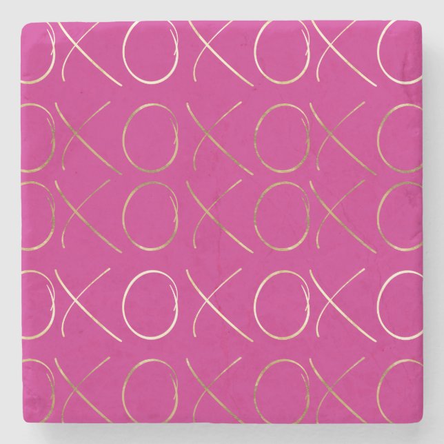Chic Pink Gold Glam XOXO Steinuntersetzer (Vorderseite)