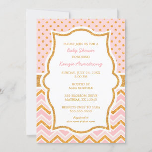 Chic Pink Gold Glitzer Babydusche lädt ein Einladung