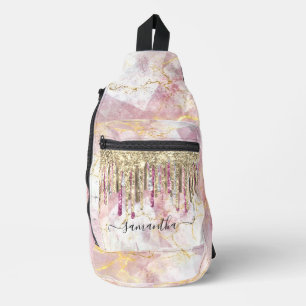 Chic pink Gold Glitzer Tropfen Monogramm Crossbody Bag