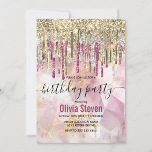 Chic pink Gold Glitzer Tropfen Monogramm Einladung