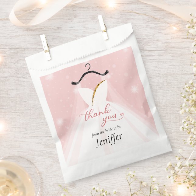 Chic Pink & Gold Hochzeitskleid Vielen Dank Geschenktütchen (Ausgeschnitten)