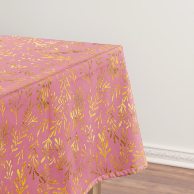 Chic Pink Gold Leaf Herbstmuster Tischdecke (Beispiel)