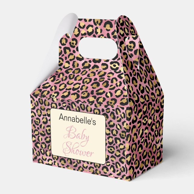 Chic Pink Gold Leopard Muster Baby Dusche Geschenkschachtel (Vorderseite)