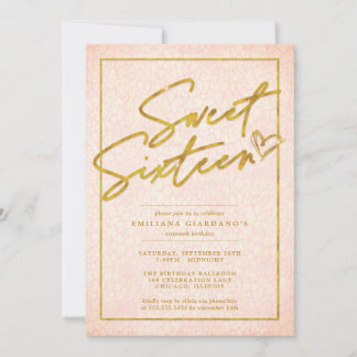 Chic Pink & Gold Leopard Sweet 16 Party Einladung