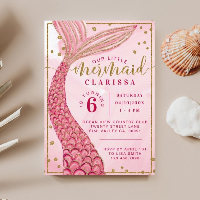 Chic Pink Gold Little Mermaid Invitation d'anniver (Créateur téléchargé)