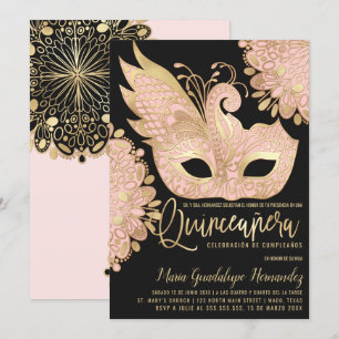 Chic Pink Gold Masquerade Maske Español Einladung