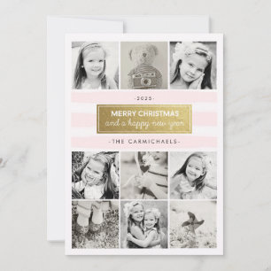 Chic Pink Gold Photo Collage Carte Vacances