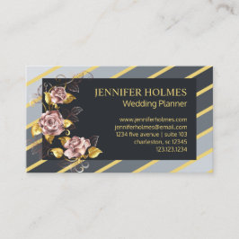 Chic Pink Gold Rose Floral Golden Gran Streifen Visitenkarte