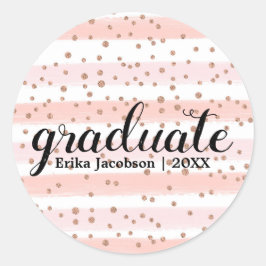 Chic Pink & Gold Striped Graduate Custom Stickers