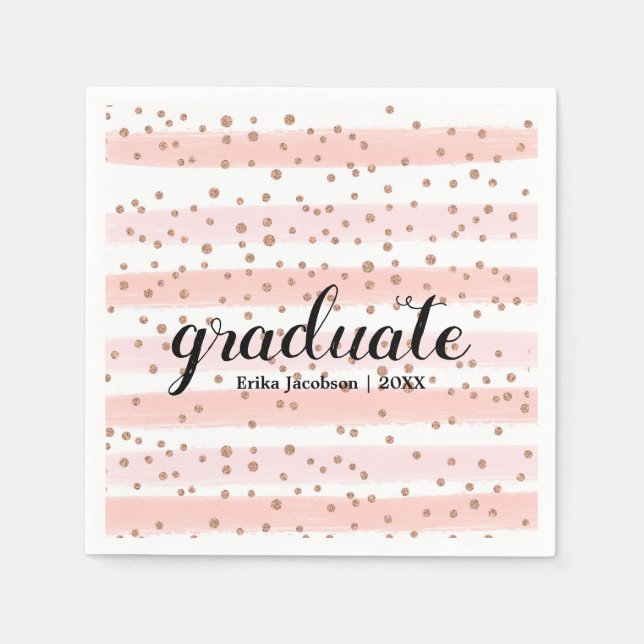 Chic Pink & Gold Stripter Graduate Party Napkins Serviette (Vorderseite)