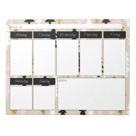 Chic Pink & Gold Tree Muster Weekly Notepad Notizblock