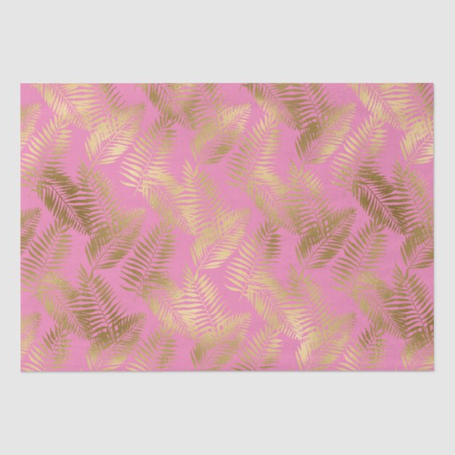 Chic Pink Gold Tropical Blätter Seidenpapier (Vorderseite)