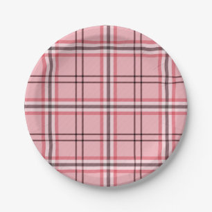 Chic Pink & Graues Kariertes Modedesign-Party Pappteller