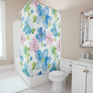 Chic Pink Green Blue Floral Duschvorhang