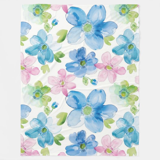 Chic Pink Green Blue Floral Fleecedecke (Vorderseite)