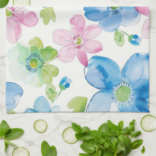 Chic Pink Green Blue Floral Geschirrtuch