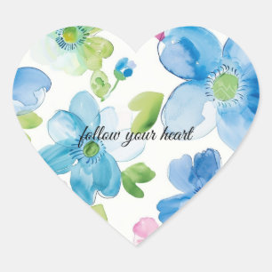 Chic Pink Green Blue Floral Herz-Aufkleber
