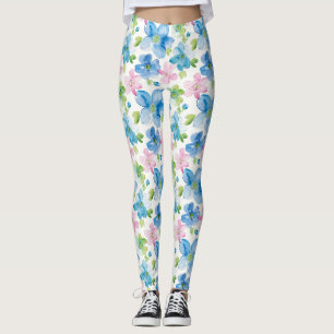 Chic Pink Green Blue Floral Leggings