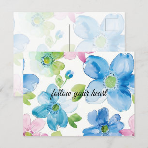 Chic Pink Green Blue Floral Postkarte