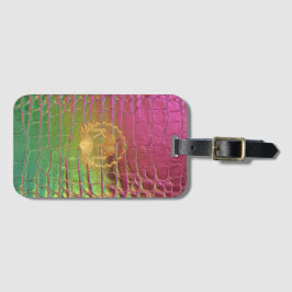 Chic Pink Green Croc Monogram Gold Crest Gepäckanhänger