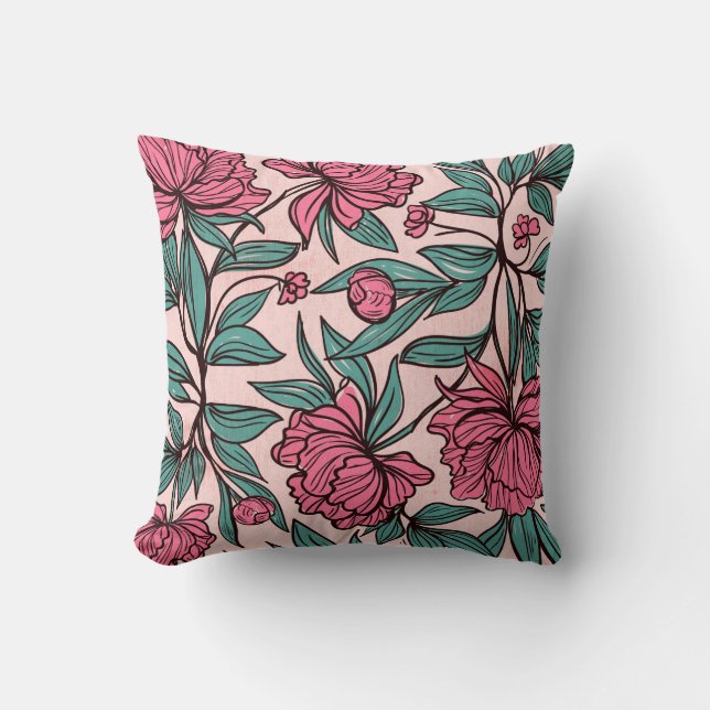 Chic Pink Green Floral Art Decorative Kissen (Vorderseite)