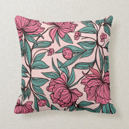 Chic Pink Green Floral Art Decorative Kissen