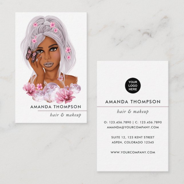 Chic Pink Hair Stylist Business Card Visitenkarte (Vorne/Hinten)