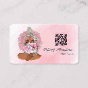 Chic Pink Hair Stylist QR Code Visitenkarte
