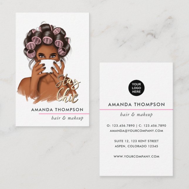 Chic Pink Hair Stylist Visitenkarte (Vorne/Hinten)