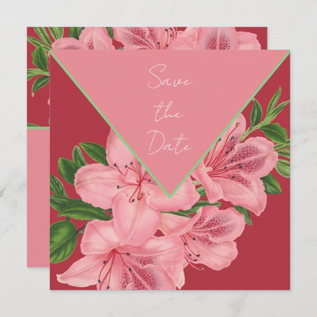 Chic Pink Hibiskus Save the Date (Vorne/Hinten)