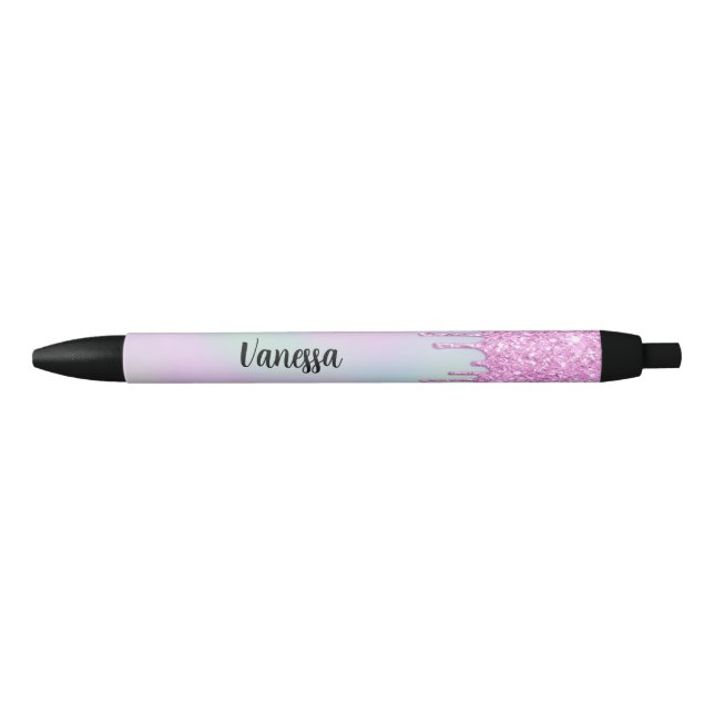 Chic Pink Holographic Glitzer Tropfen Kugelschreiber (Vorderseite)