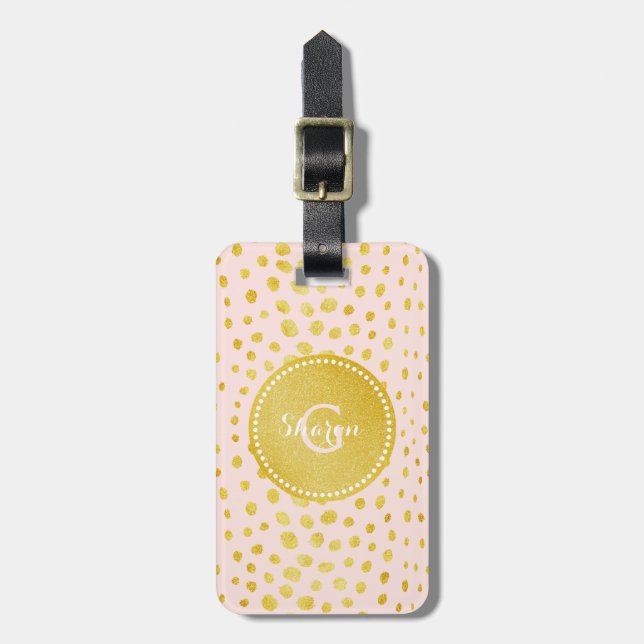 Chic pink Imitate Gold Glitzer Cheetah Print Monog Gepäckanhänger (Vorderseite vertikal)