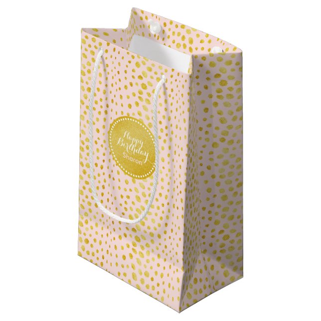 Chic pink Imitate Gold Glitzer Cheetah Print Monog Kleine Geschenktüte (Vorderseite Schrägansicht)