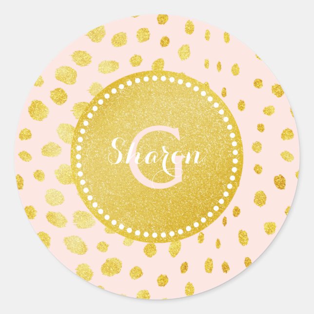 Chic pink Imitate Gold Glitzer Cheetah Print Monog Runder Aufkleber (Vorderseite)