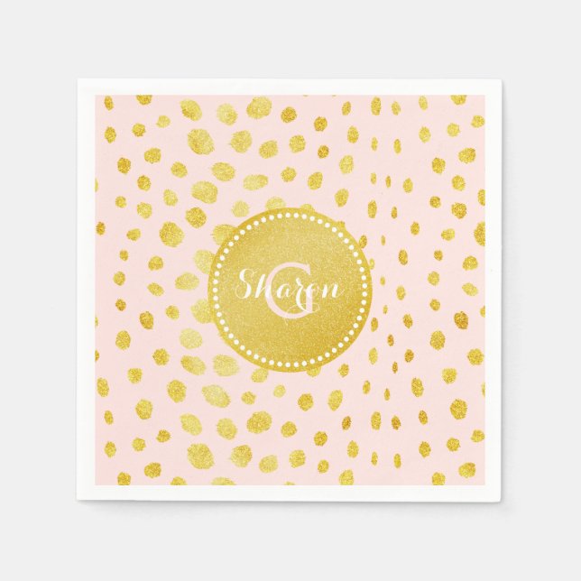 Chic pink Imitate Gold Glitzer Cheetah Print Monog Serviette (Vorderseite)