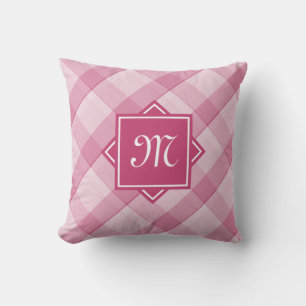 Chic Pink Kariert mit moderner Diagonal-Monogramm Kissen