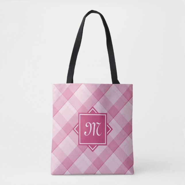 Chic Pink Kariert mit moderner Diagonal-Monogramm Tasche (Vorderseite)