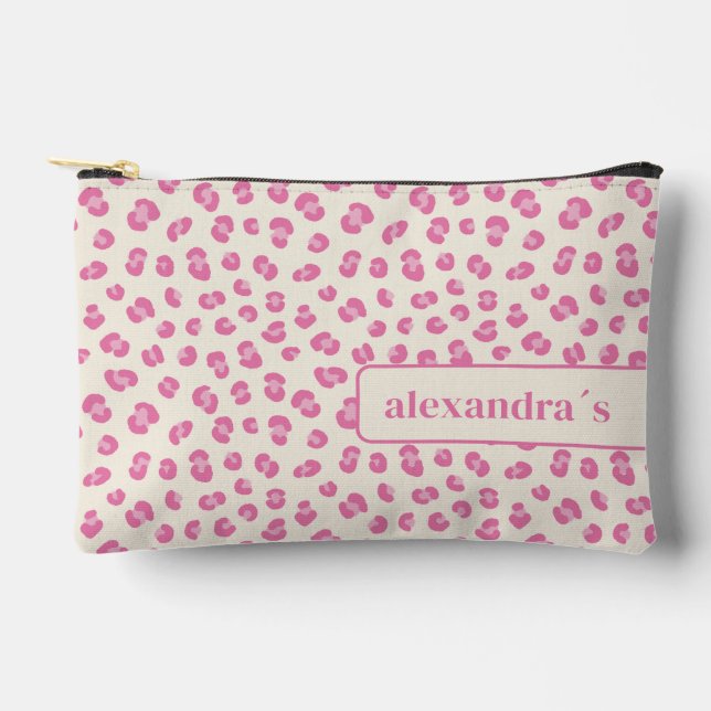Chic Pink Leopard Muster Personalisiert Zubehörtasche (Vorderseite)