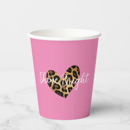 Chic Pink Leopard Print Heart Pappbecher