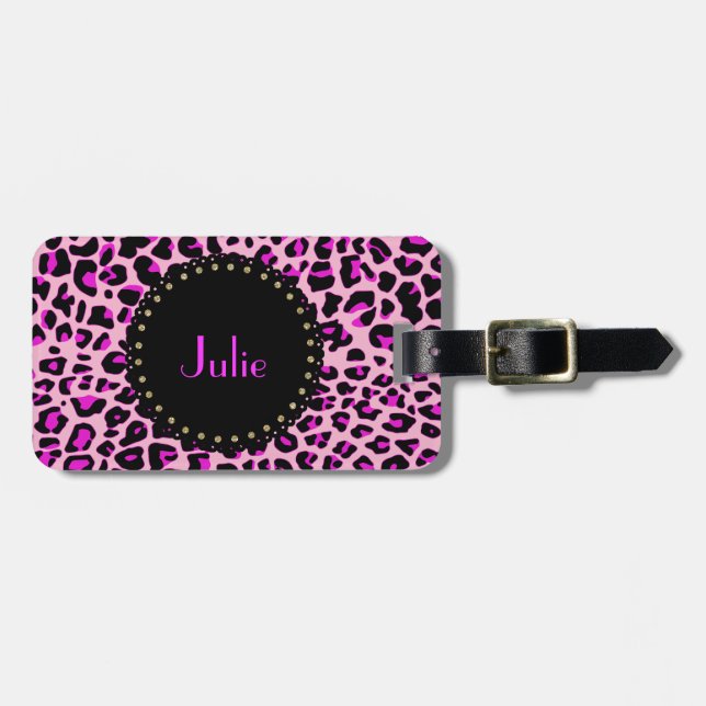 Chic Pink Leopard Print Luggage Tag Gepäckanhänger (Vorderseite horizontal)