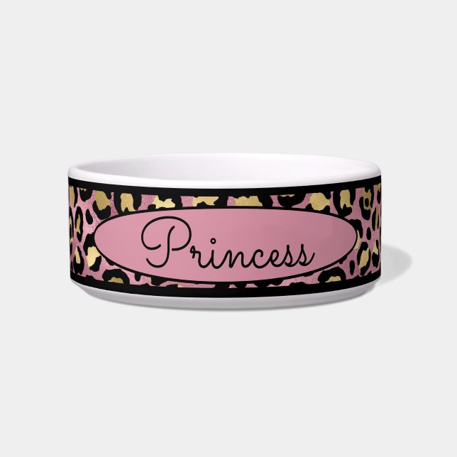 Chic Pink Leopard Skin Pattern Pet Napf (Vorderseite)