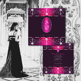 Chic Pink Lila Burgund Verziert Ornamente Initiale Quadratische Visitenkarte