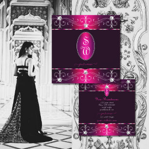 Chic Pink Lila Burgund Verziert Ornamente Initiale Quadratische Visitenkarte