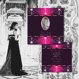 Chic Pink Lila Burgund Verzierte Ornamente Foto hi Quadratische Visitenkarte