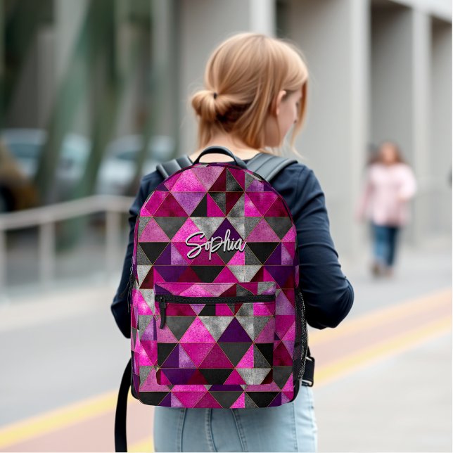 Chic pink lila grau geometrisch bedruckter rucksack (Von Creator hochgeladen)