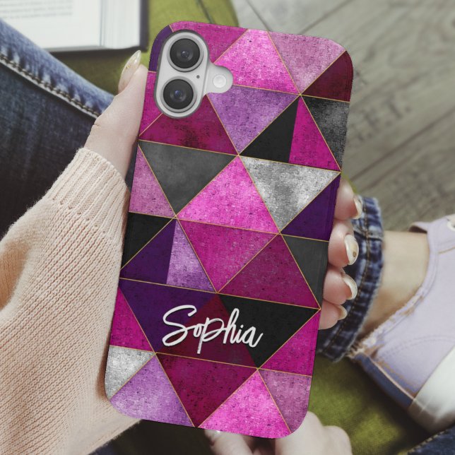 Chic pink lila grau geometrisch iPhone 16 hülle (Von Creator hochgeladen)