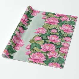 Chic Pink Lotus Blume Botanische Vegetation Geschenkpapier