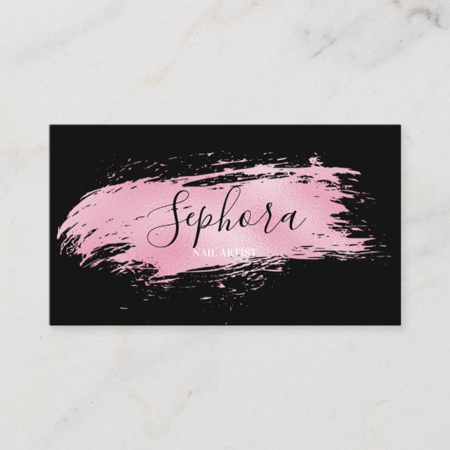 Chic Pink Metallic Foil Paint Stroke Visitenkarte (Vorderseite)